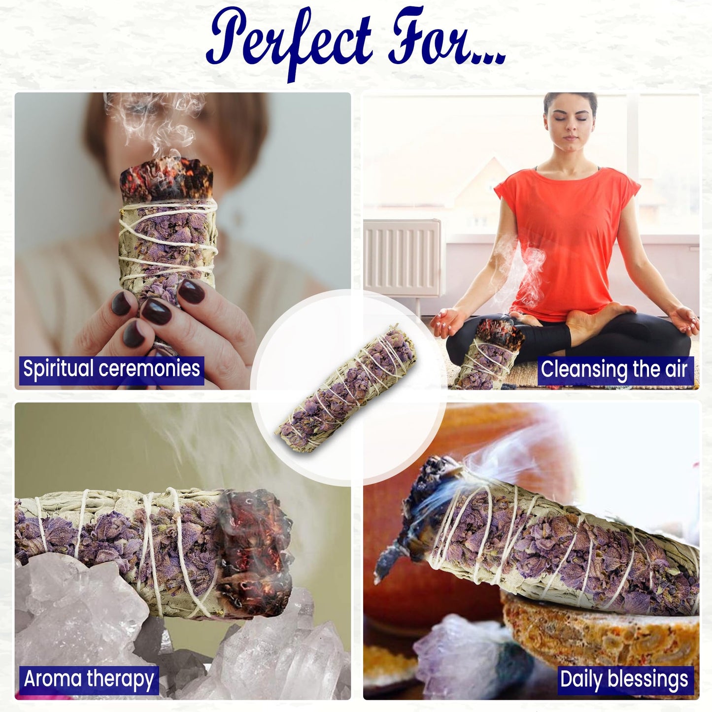 Lavender with White Sage - Bholi Sage Plus Sage Incense Sticks for Cleansing Negative Energy, Sage Sticks for House Cleansing - Lavender with White Sage Smudge Sticks Pack of 4