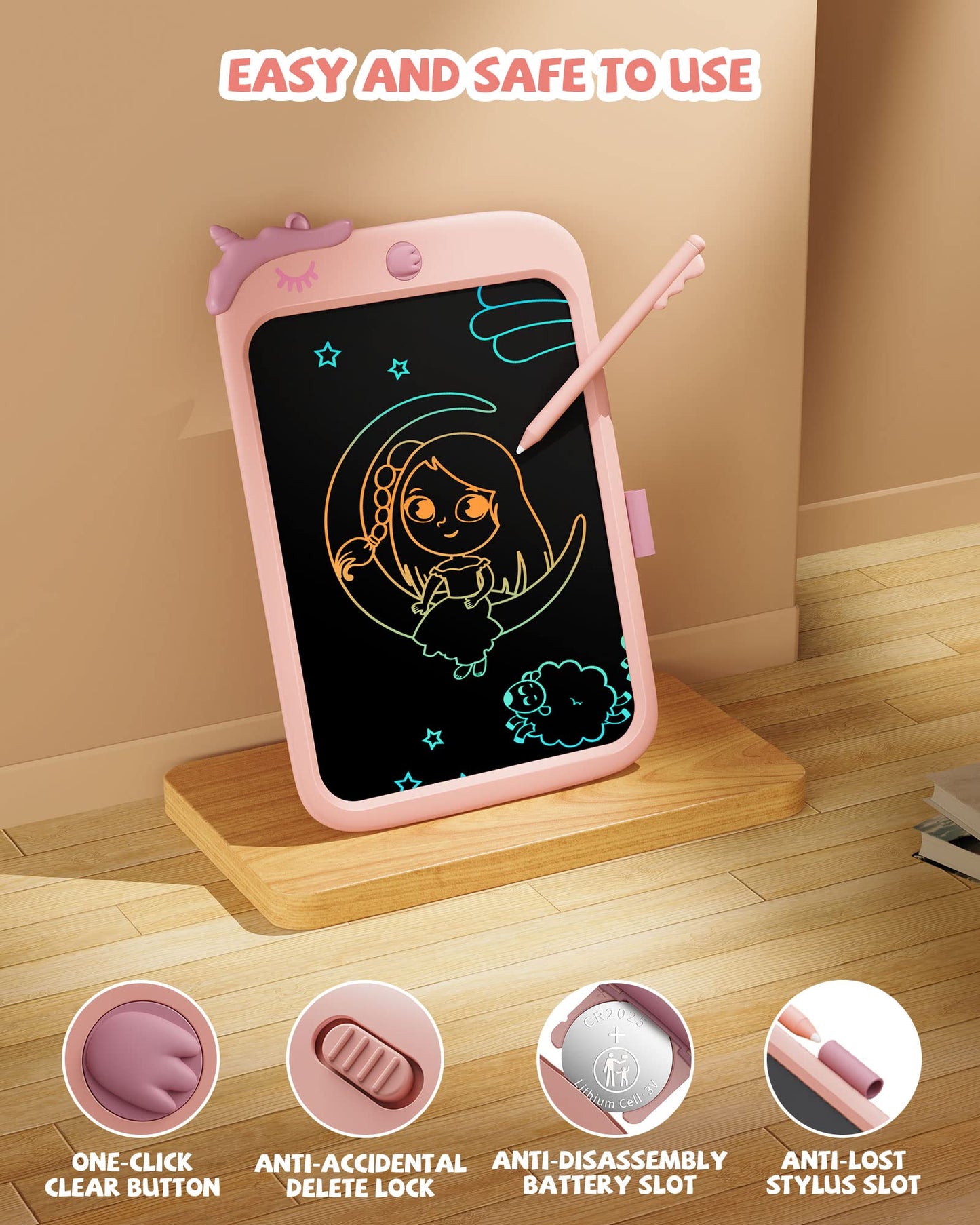 LCD Writing Tablet,10 inch Doodle Board Drawing Pad Tablet with Lock Function, Erasable, Portable, Educational Learning Unicorn Toy Gifts for 3 4 5 6 7 8 9 Years Old Girls Toddlers (Pink)