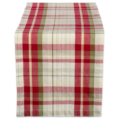 DII Orchard Plaid Collection Linen Tabletop Essentials, Table Runner, 14x72, Taupe/Red