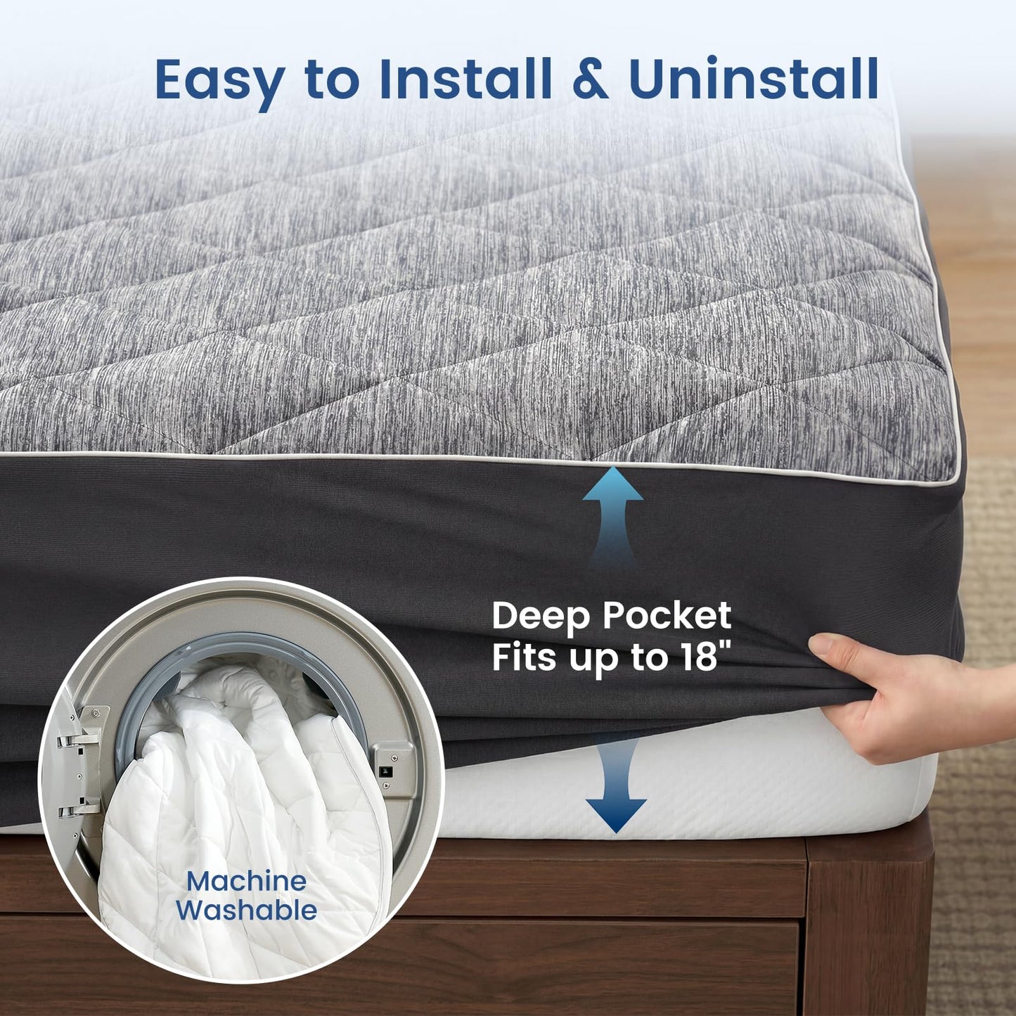 Cozy Bliss Leakproof Cooling Mattress Protector Queen, Q-Max 0.45 Soft Noiseless Breathable Mattress Topper Cover, with Deep Pocket Fits 8–18 Inches for Summer Bed Hot Sleepers, Grey