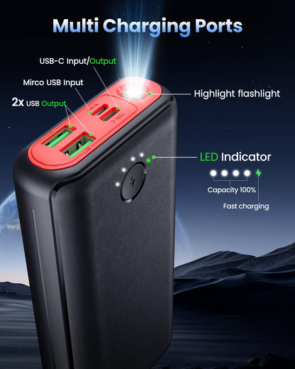 Portable Charger Power Bank 40000mah, USB C Fast Charging 22.5W External Battery Pack Phone Charger Quick Charge with 3 Outputs & 2 Inputs for iPhone 16/15 Samsung Android Camping Travel Essentials