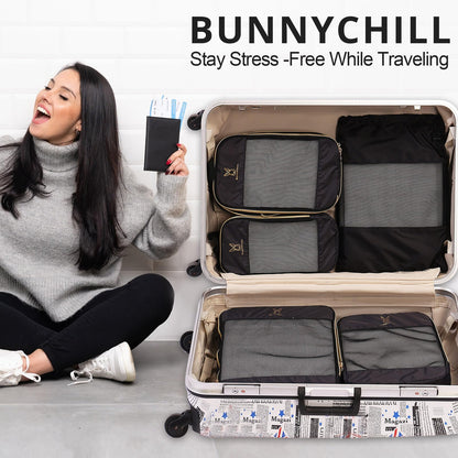6 Set Compression Packing Cubes for Travel, Bunnychill Portable Zipper Packing Cube for Cloting, Expandable Space Saver Storage Luggage Organizer Bags for Suitcases(Black)