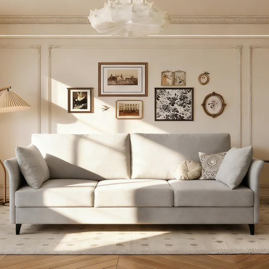 FAVSH 65" Mid Century Modern Loveseat Sofa, Upholstered Linen 3-Seater Couch with Deep Seating, Small Space Loveseat for Living Room Bedroom Apartment Office, Easy Assembly, Silvery Grey