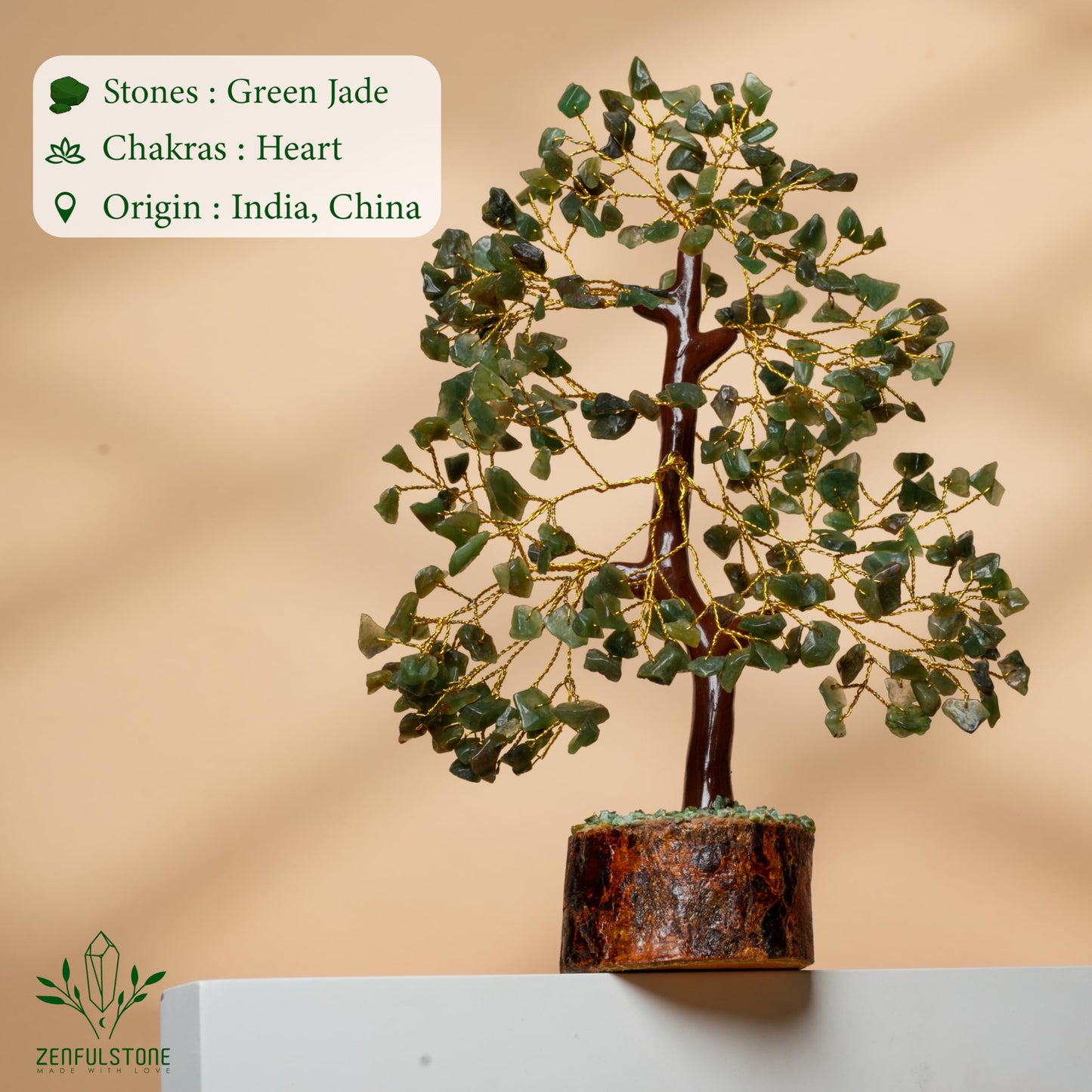 ZENFULSTONE Green Jade Crystal Tree of Life for Luck & Prosperity Decor for Home and Office | Handmade Bonsai for Wealth & Balance and Good Fortune | Perfect Well-Being Gift for Loved Ones