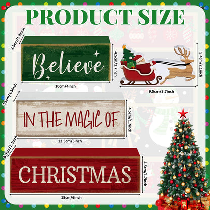 Lineshading 4 Pcs Christmas Table Decoration Wooden Santa Claus Decor Christmas Tiered Tray Decor Decorative Santa Claus Elk Block Sign Gift Farmhouse Xmas Table Centerpiece for Home Kitchen Shelf