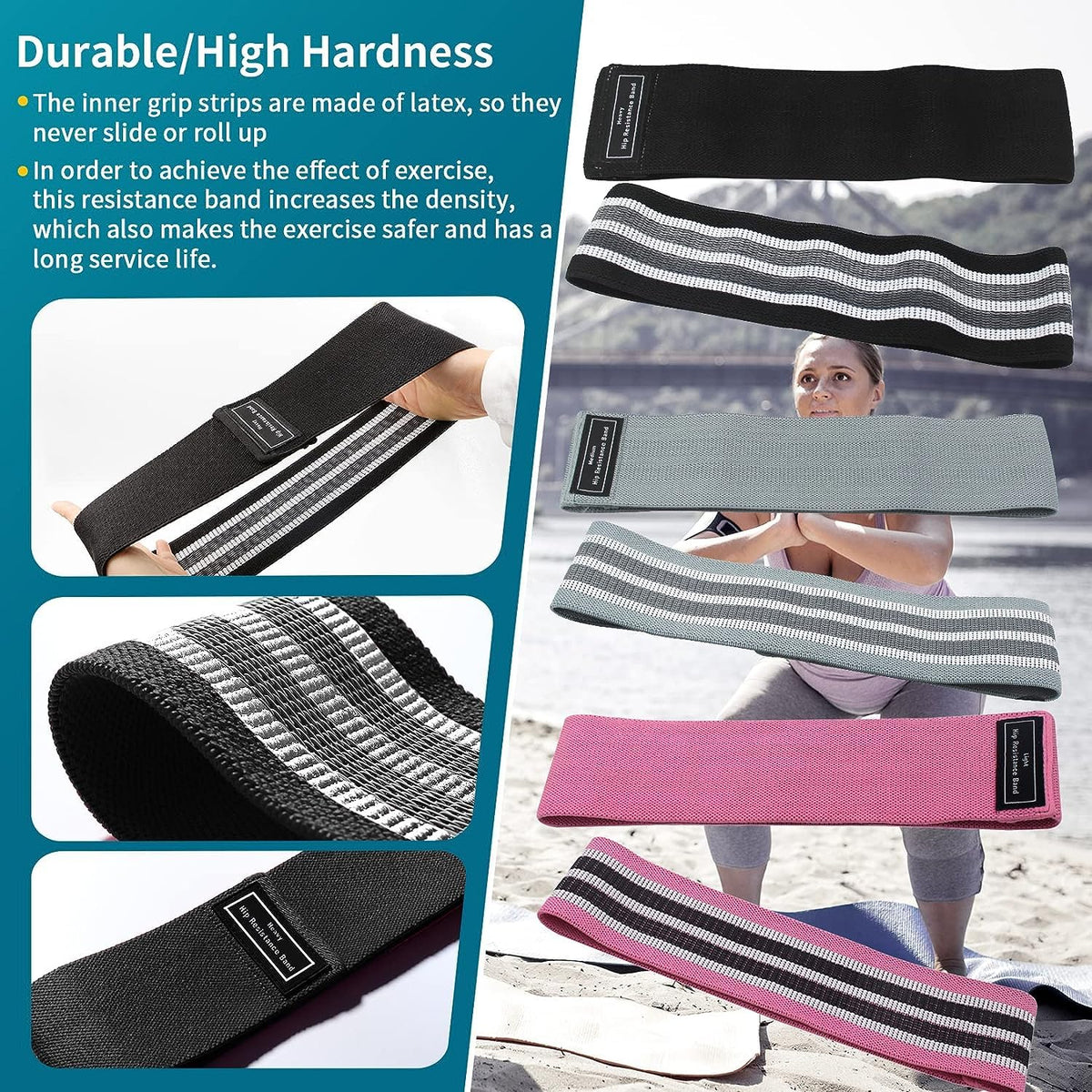 Resistance Bands Sets Portable Exercise Loops for Legs and Hip 3 Resistance Level Workout Weight Bands with Non-Slip Design Workout Flexbands for Home Gym Office Yoga Pilates (3 Pink Gray Black)