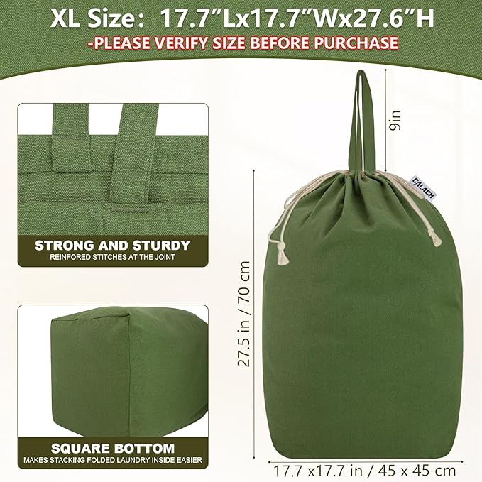 Canvas Laundry Bags with Handles & Square Base 18"Lx18"Wx27.6"H, Extra Large