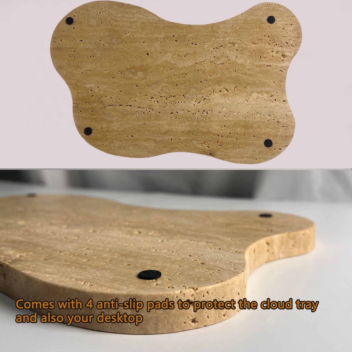 Cloud Shape 100% Natural Travertine Tray Luxury Travertine Vanity Organizer for Bathroom Kitchen Counter, Decorative Tray for Dresser Home Décor, 13.3x8.3x0.7 inches