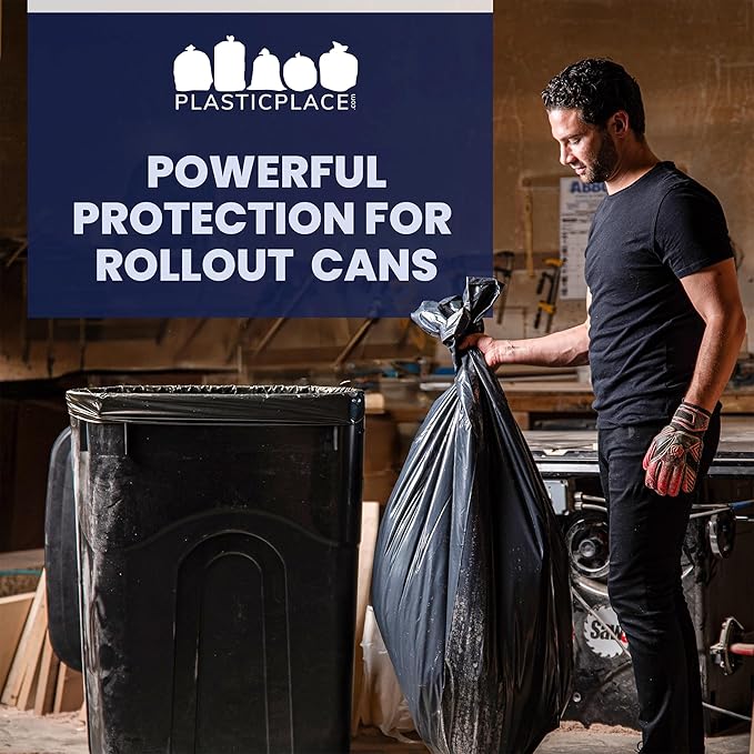 Plasticplace 64-65 Gallon Black Trash Bags, Heavy Duty Toter Can Liners