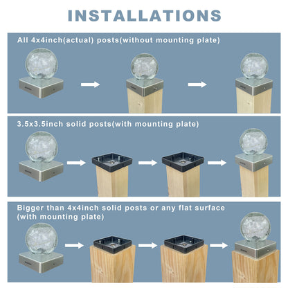 Maxxtek® Solar LED Crackle Ball Garden Post Deck Cap Lights Outdoor Fence Lights - Warm White 4 Pack