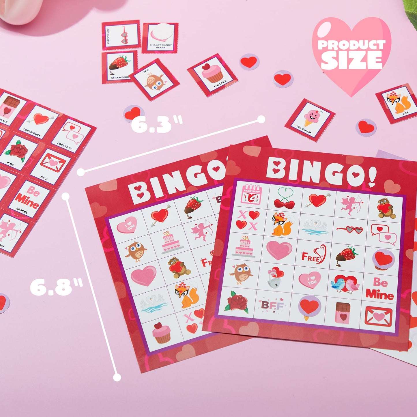 JOYIN 28 Players Valentine's Day Bingo Set, Game Cards for Kids School Classroom Party Supplies, Family Activity