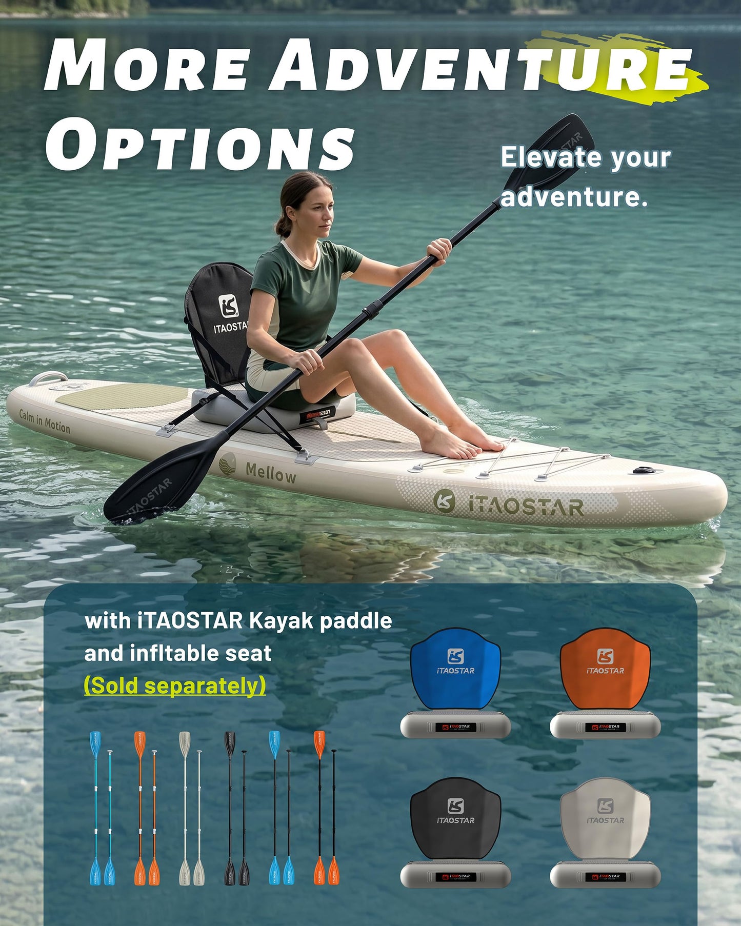 iTAOSTAR M01D 11’×33" Stand Up Paddle Board - Premium SUP Board Kit with 5 Fins - Inflatable Paddleboard for Adults & Youth - All Skill Levels - for Lakes, Oceans & Fishing