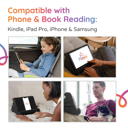 Flippy Original Tablet Pillow Stand & iPad Holder, Gift for Book Lovers & Readers, Multi-Angle Stand with Storage for Lap, Desk & Bed, Compatible with Kindle, Fire, iPad & Samsung, Smokey