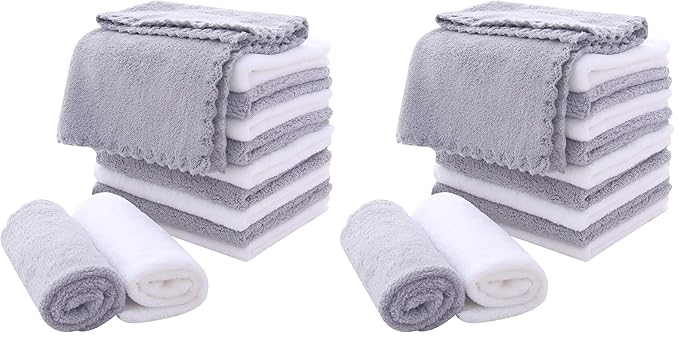 MOONQUEEN Microfiber Facial Cloths Fast Drying Washcloth 24 Pack