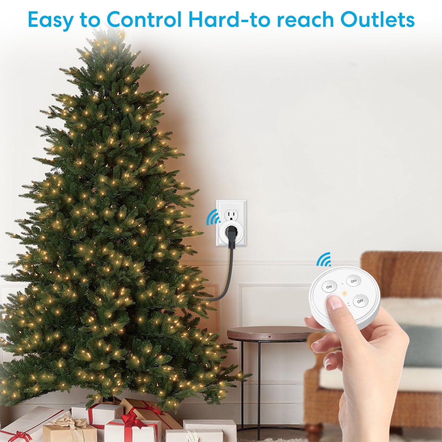 LoraTap Mini Remote Control Outlet Plug Adapter, 656ft Range Wireless Light Switch for Household Appliances, No Hub Required, 10A/1100W, White
