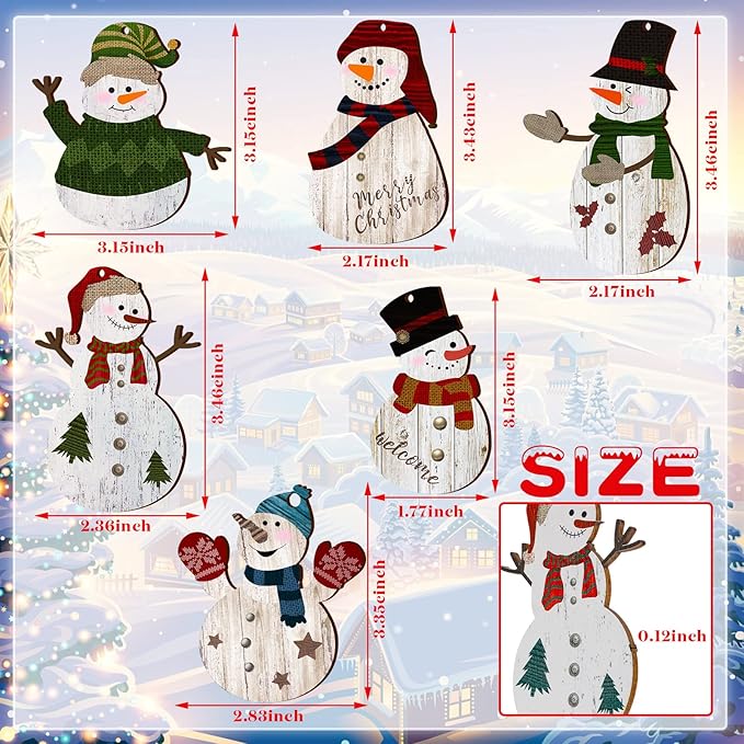 Weysat Snowman Christmas Tree Ornaments Decorations Christmas Tree Wooden Hanging Ornaments Winter Snowman Hanging Ornament with Lanyard for Xmas Holiday Party Favor Supplies(72 Pcs)