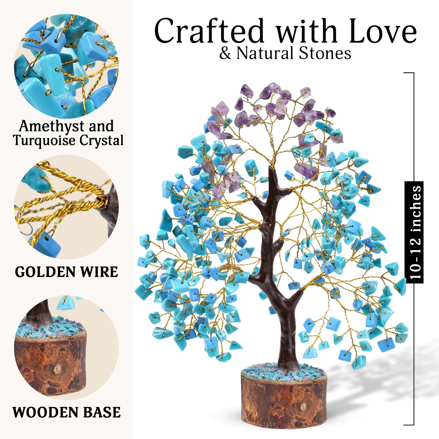 FASHIONZAADI Amethyst and Turquoise Crystal Tree of Life - Crystal Decor - Spiritual Gifts - Crystals Gifts for Women - Gemstones and Crystals