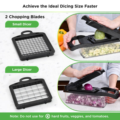 PrepNaturals Vegetable Chopper with Container, Veggie Chopper, Food Chopper & Onion Chopper - Mandoline Slicer for Kitchen (8 in 1, Black)