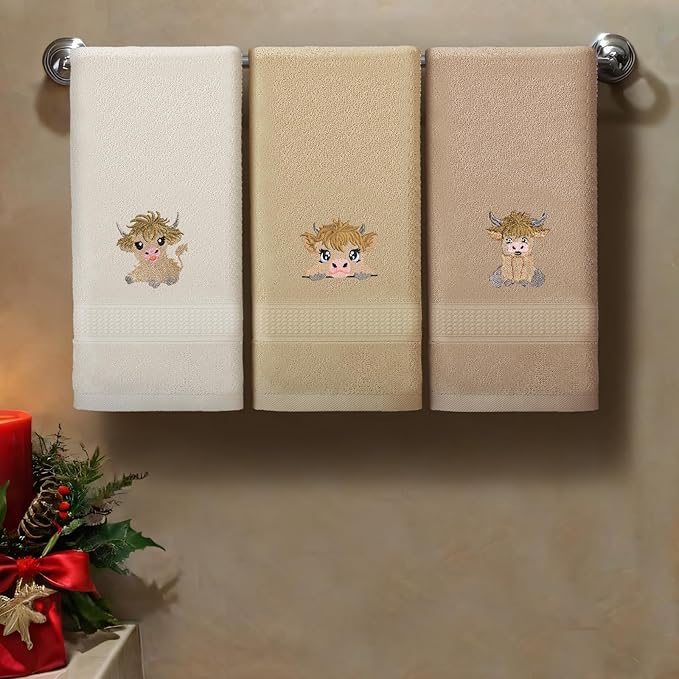 3 Pcs Mini Baby Highland Cow Hand Towels
