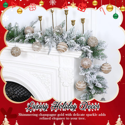 HyDren 16 Pcs Champagne Gold 2.76" Christmas Ball Ornaments Glitter Pearl & Sequin Christmas Ball Decorations Shatterproof Baubles Sparkling Pearl Shine Balls for Xmas Tree Birthday Halloween Wedding