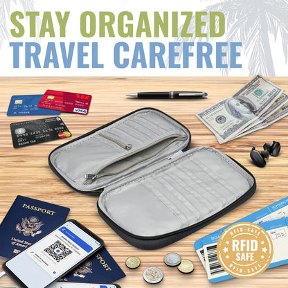 BOACAY Family Passport Holder, RFID Travel Wallet for Women & Men, Document Organiser, Holiday Essentials & Waterproof Cover for Tickets, Money, Cards