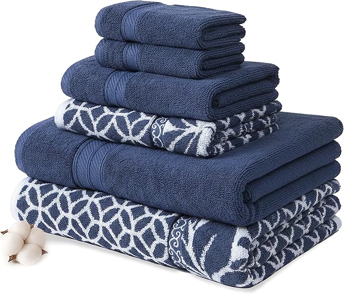 Modern Threads Trefoil Filigree 6-Piece 100% Cotton Towel Set – Reversible Yarn