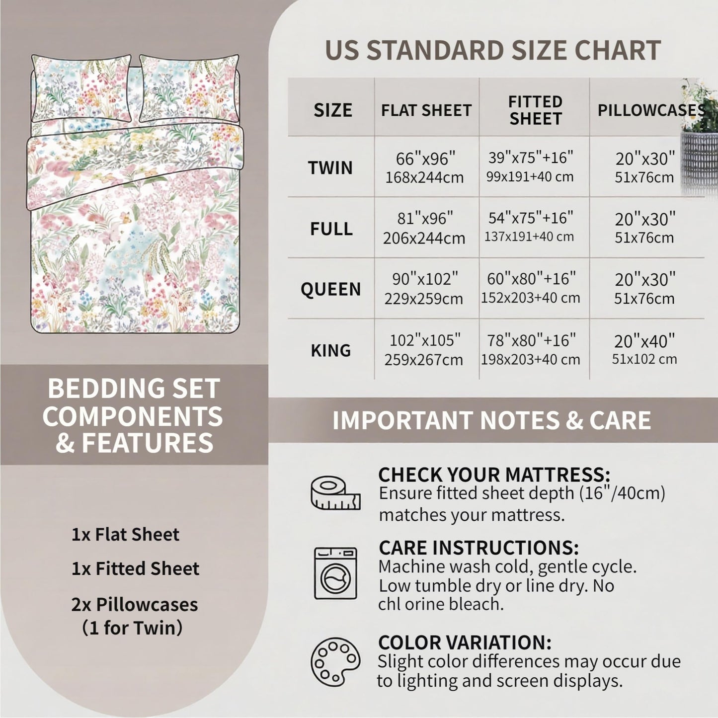 YIYEA Queen Sheet Set, Luxury 1800TC Hotel Quality Double Brushed Microfiber Floral Bed Sheets for Queen Size Bed, Ultra Soft, Deep Pocket, Shrinkage and Fade Resistant, 4PC, Queen