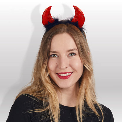 Spooktacular Creations Halloween Devil Horns Headband, Red Demon Headwear Costume Accessories for Kids Girls Women Halloween Party Favors, Cosplay Costume