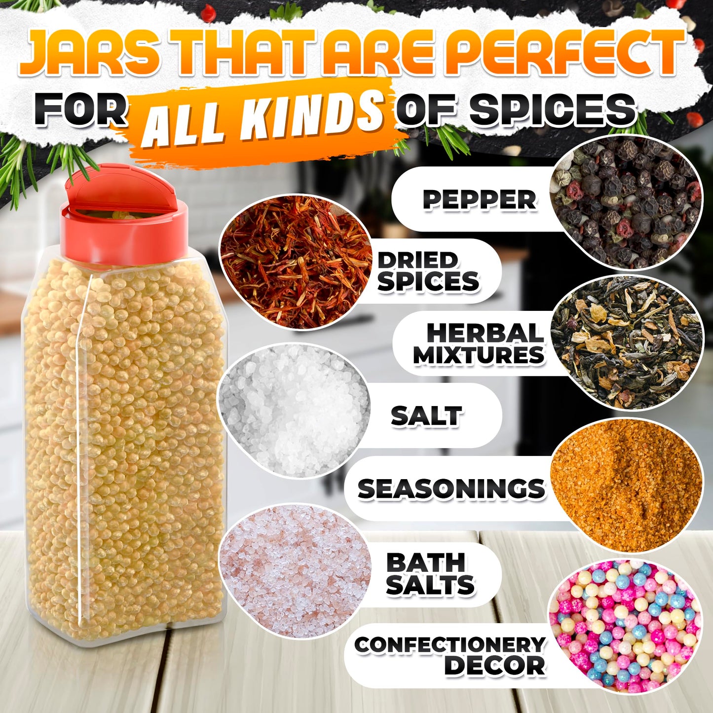 2 Pcs 32 oz Large Seasoning Shaker Set – Clear Spice Containers with Dual Flip-Top Red Lids and Airtight Seal – Food-Grade Plastic, Wide Mouth for BBQ Rubs, Bulk Spices, Loose Leaf Tea & Craft Storage