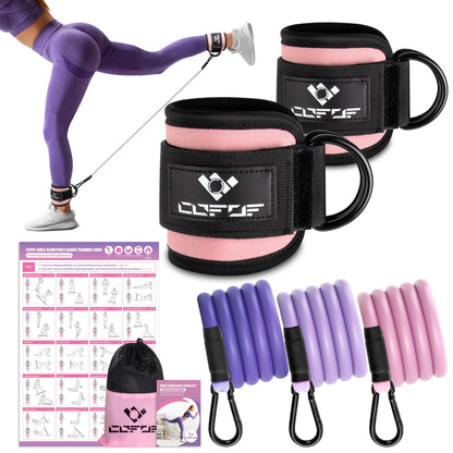 Ankle Resistance Bands With Cuffs for Working Out, Kickbacks, Hip, Leg and Glute Exercise - Training Poster Included - for Women