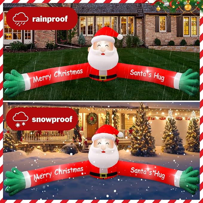 10FT Christmas Hugging Inflatable Santa Claus for Xmas Holiday Blow Up Weatherproof Outdoor Christmas Decorations for Garden Yard