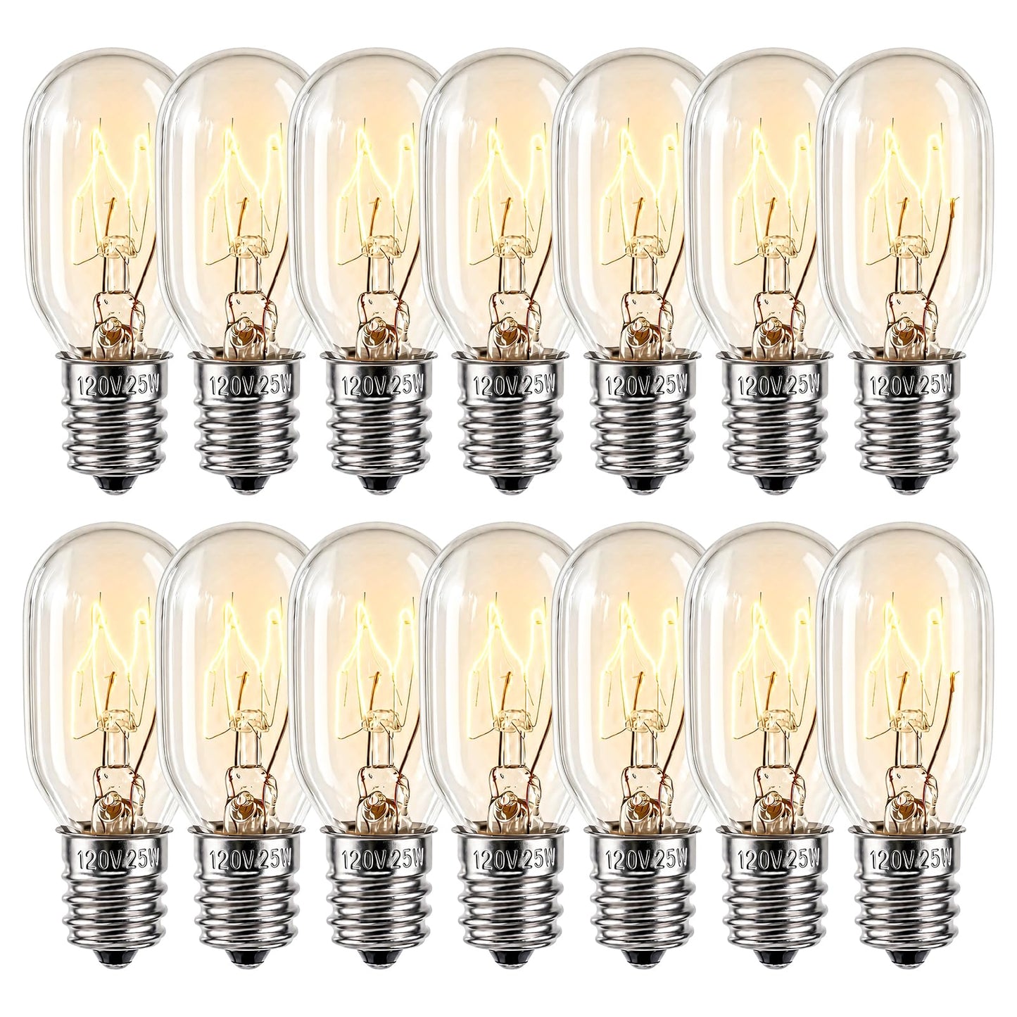 FRIGESWIFT Salt Lamp Bulb 25W, E12 T20 Candelabra Base Bulb for Himalayan Salt Lamps, Wax Warmers, Night Lights & Bathroom Lights, 120V 2700K Clear Glass - Pack of 14