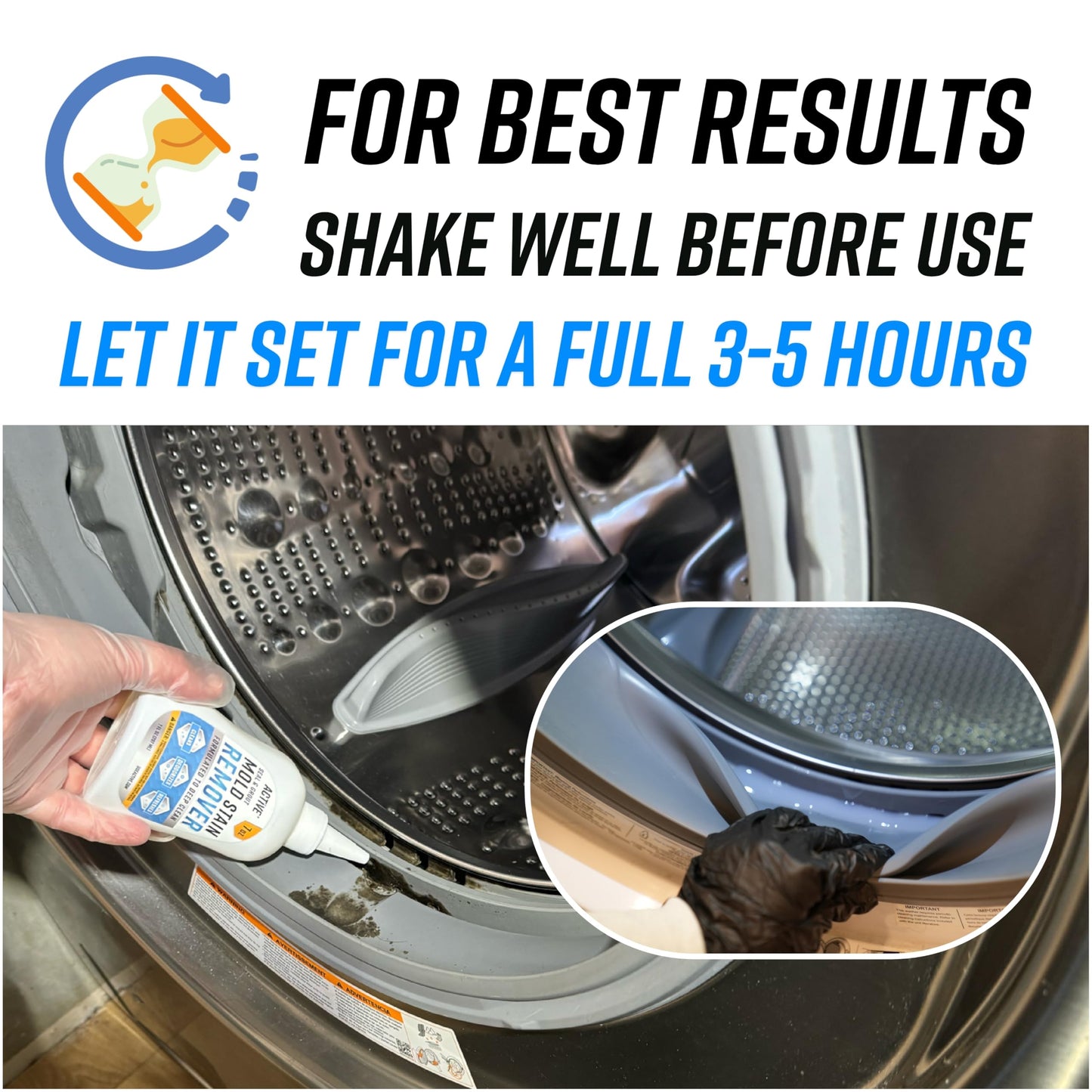 Mould Stain Remover Gel Cleaner - ACTIVE Heavy Duty Stain Cleaner for Front Loader Washing Machine Seal, Rubber Gasket, Bathroom Grout, Shower, Caulk - Front Load Washer Cleaning Solution - 7 Fl Oz