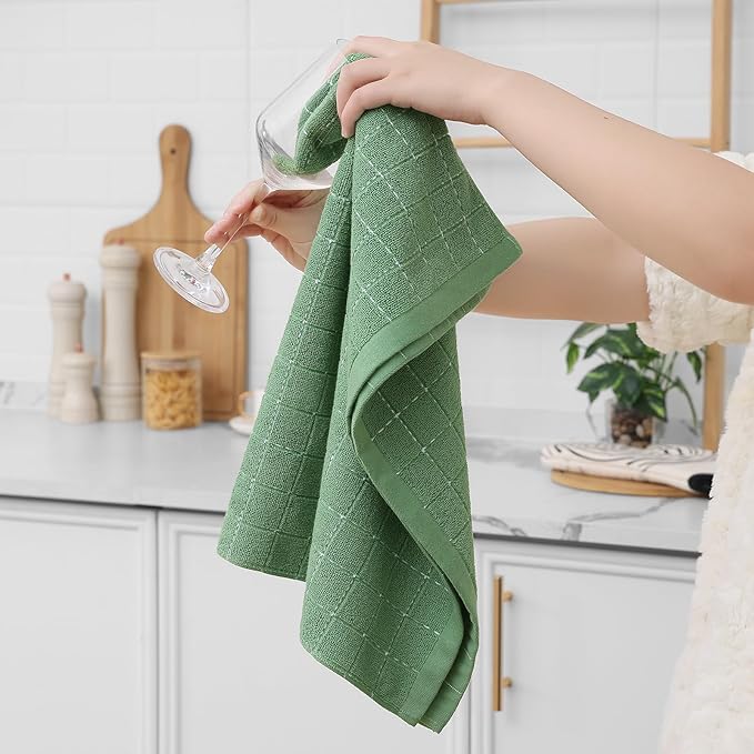 Homaxy 100% Cotton Terry Kitchen Towels, Checkered Designed, Soft and Super