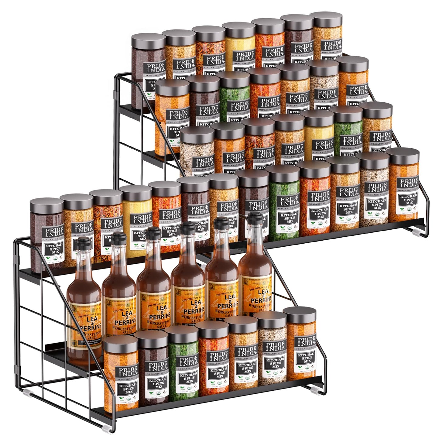 Spice Rack Organizer for Cabinet, 4 Tiered Spice Rack Organizer, Tiered Adjustable Spice Shelf for Kitchen Countertop Pantry Organization (Bright Black)