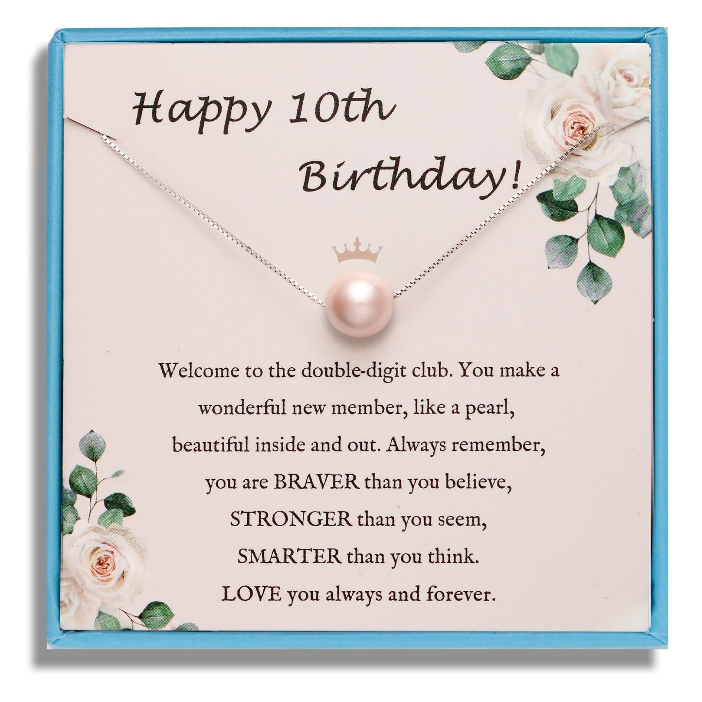 Sereney 10 Year Old Girl Birthday Gifts, Sterling Silver Pink Pearl Necklace as Gifts for 10 Year Old Girl, 10th Birthday Gifts for Girll Adjustable Length Double Digits Birthday Gril Trendy 2025