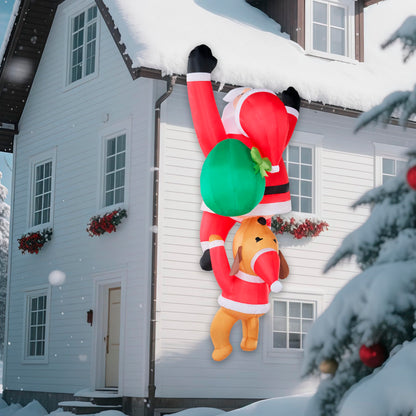 Joiedomi 8 FT Hanging Christmas Inflatables Outdoor Decoration, Blow Up Climbing Santa with Dog, Christmas Blow Up Yard Decorations with Build-in LED for Xmas Party, Garden, Lawn, Roof Decor