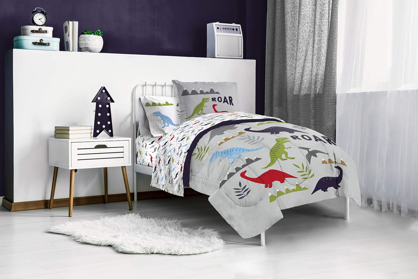 Jay Franco Trend Collector Dinosaur Roar 7 Piece Full Bed Set - Includes Comforter & Sheet Set - Super Soft Fade Resistant Microfiber Bedding