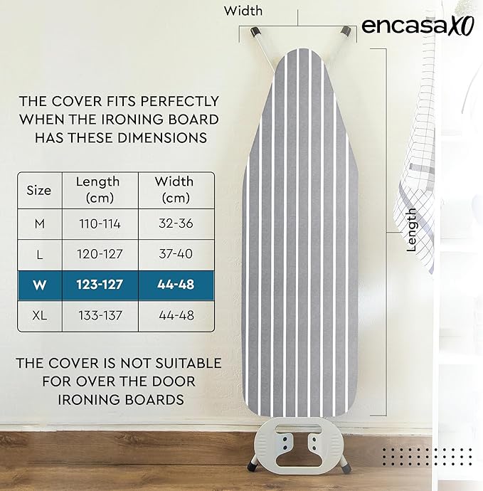 Encasa XO Ironing Board Cover and Pad 49"x18" - 4mm Felt Wide Iron Board Cover