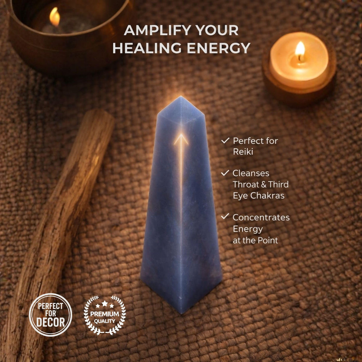 Angelite Crystal Obelisk Tower - Real Crystals for Reiki, Meditation & Throat Chakra Healing - Natural Blue Stone from Peru - Ideal for Calming - Gift for Birthday, Mother's Day (3 to 4 oz)