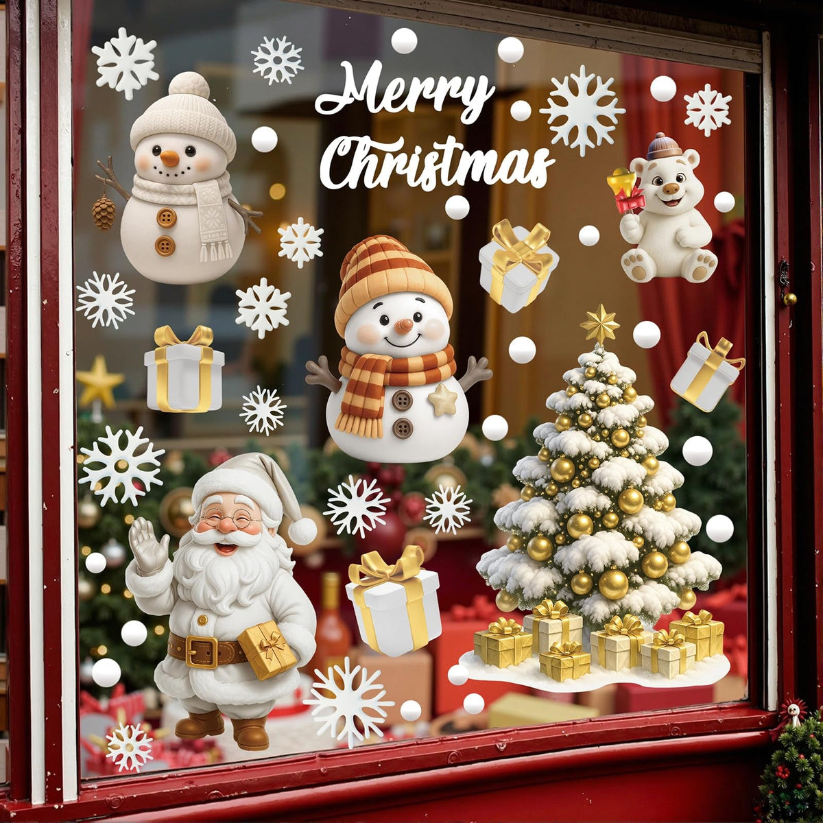 TOARTi White Christmas Window Clings Double-Side Christmas Tree Glass Decals 3D Xmas Tree Window Stickers White Snowman Snowflakes Decal Xmas Winter Wonderland Themed Party