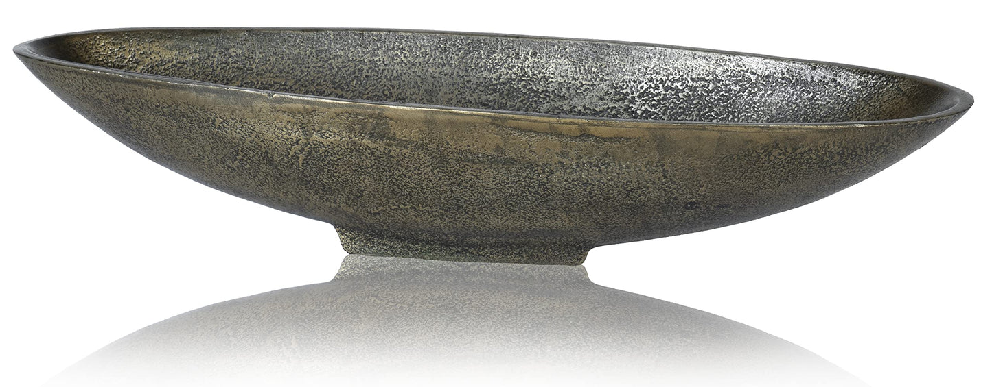 Red Co. 16” Long Oval Decorative Aluminum Metal Pedestal Centerpiece Bowl in Silver Finish