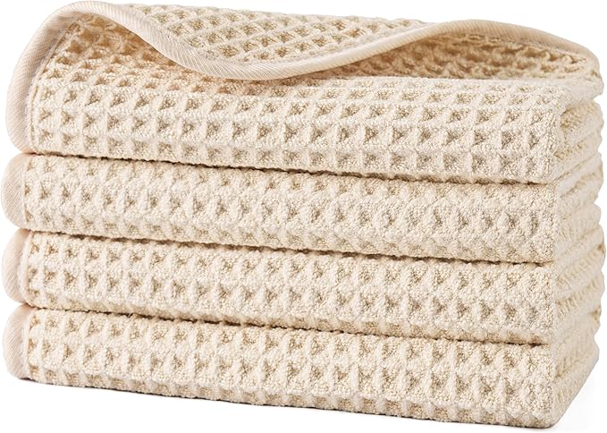 POLYTE 430 GSM Microfiber Lint Free Washcloth Face Towel, 13 x 13 in, 4 Pack