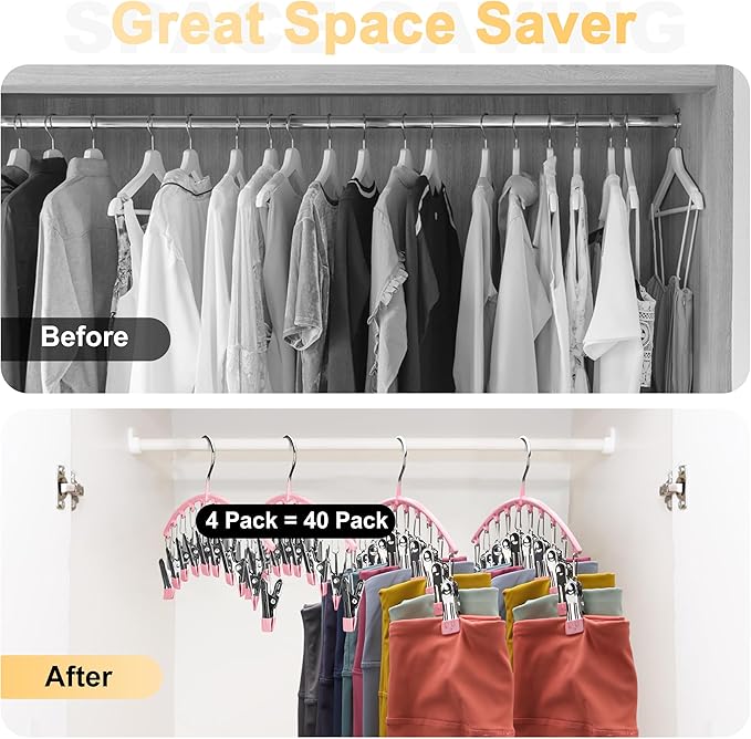 Legging Organizer for Closet, Metal Yoga Pants Hangers 4 Pack w/10 Clips Holds