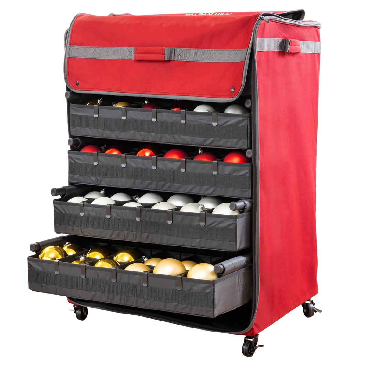 Balsam Hill Deluxe Rolling Ornament Chest - 150pc Christmas Decoration Storage with Dividers & Trays
