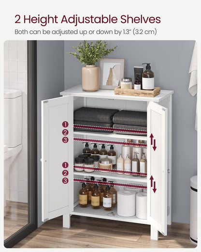VASAGLE Freestanding Bathroom Floor Storage Cabinet, Storage Cupboard, Bathroom Storage Unit, with 2 Adjustable Shelves, 30 x 60 x 80 cm, White BCB60W