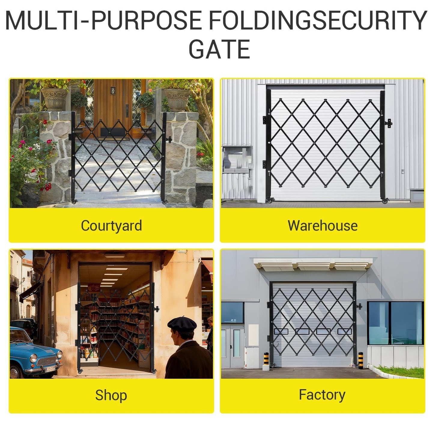 Heavy Duty Expandable Scissor Gate with Easy Lock for Garage & Garden Security