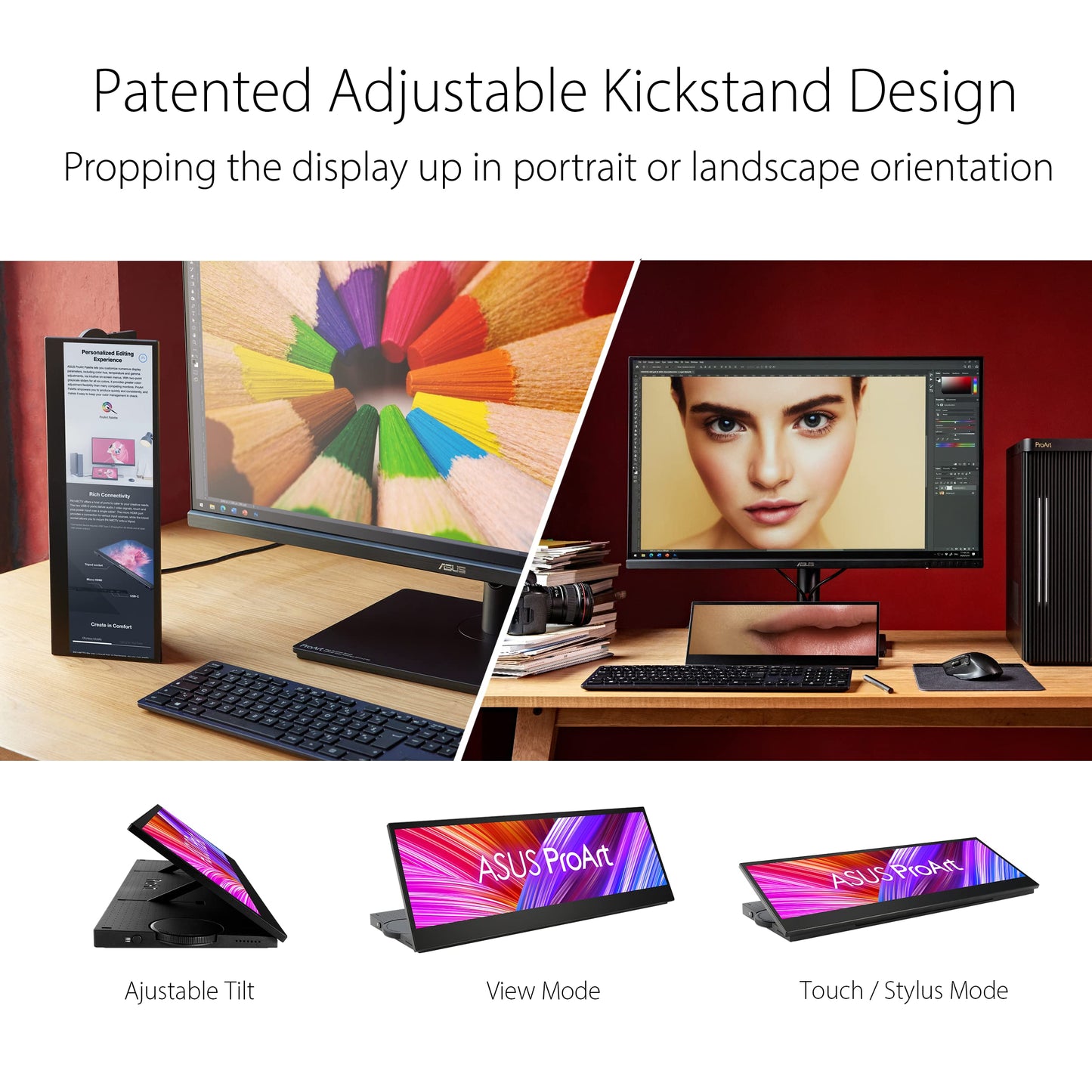 ASUS ProArt Display 14” 1080P Portable Touchscreen Monitor (PA148CTV) - Full HD, IPS, 100% sRGB/Rec.709, Color Accuracy ΔE < 2, Calman Verified, USB-C Power Delivery, Micro HDMI, Tripod Socket,Black