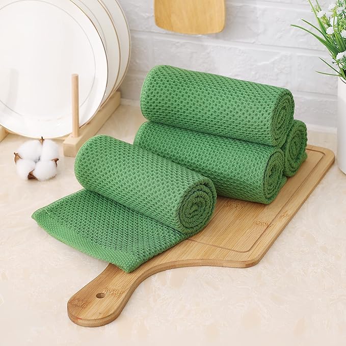 Kitinjoy 100% Cotton Waffle Weave Kitchen Hand Towels