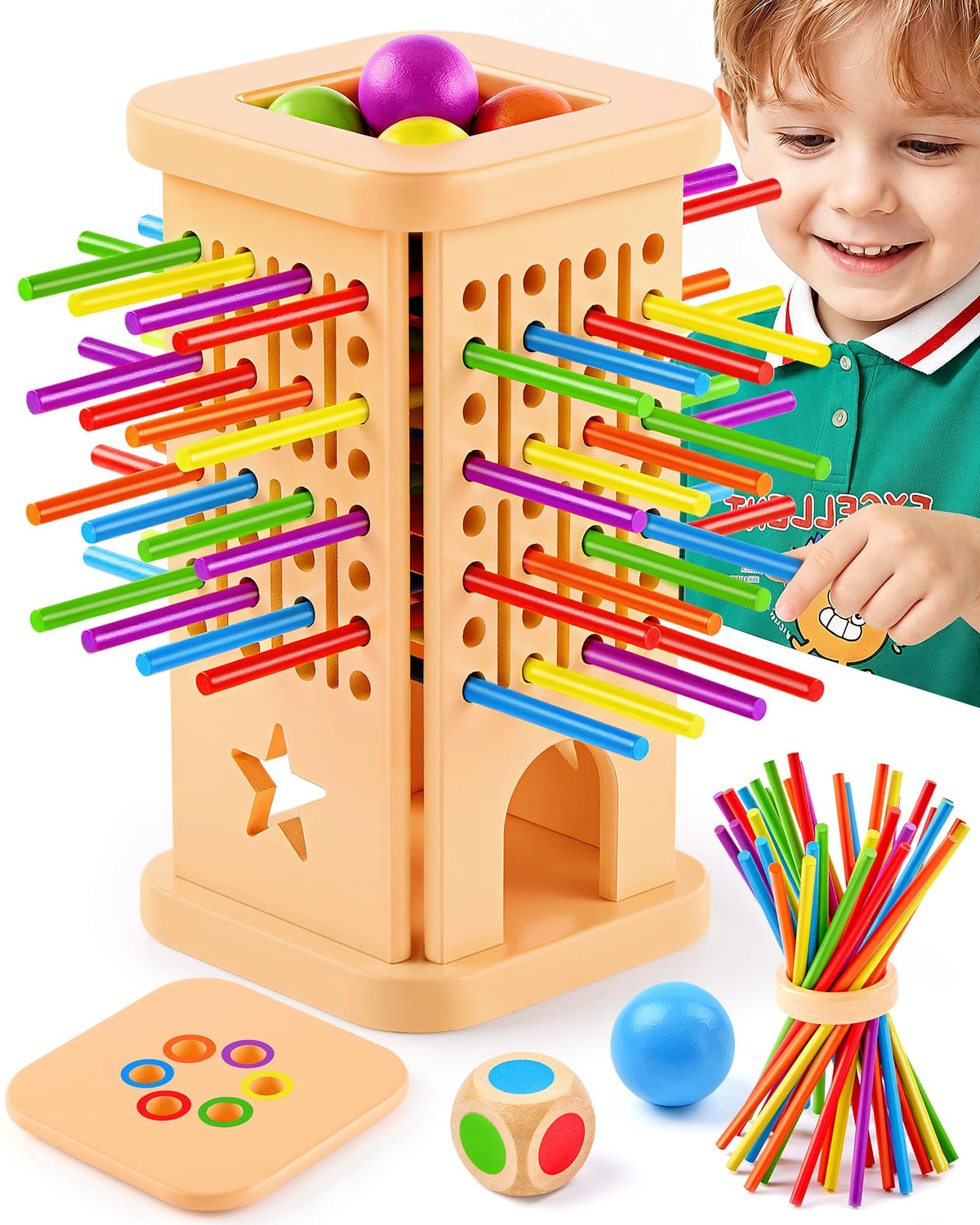 Montessori Wooden Board Game for Kids 3–8, Color Matching Fine Motor Toy